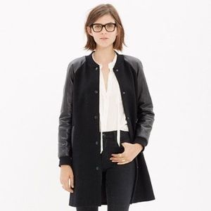 Madewell  Varsity Leather Sleeve Black Wool Coat